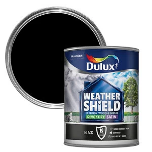 Image of Dulux Weathershield Exterior Quick Dry Black Satin Paint 750ml