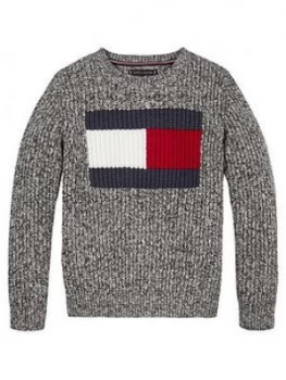 Image of Tommy Hilfiger Boys Flag Logo Jumper - Grey