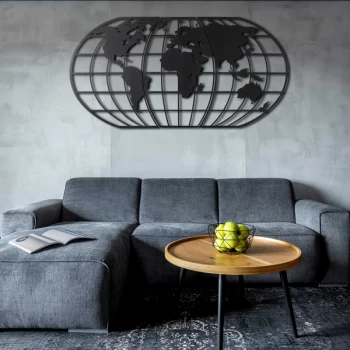 Image of World Map Globe - Black Decorative Metal Wall Accessory
