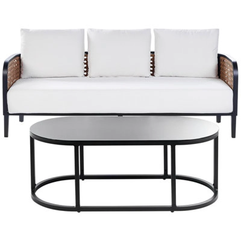 Image of Beliani Garden Lounge Set With Table 3 Seater Montefalco Metal White