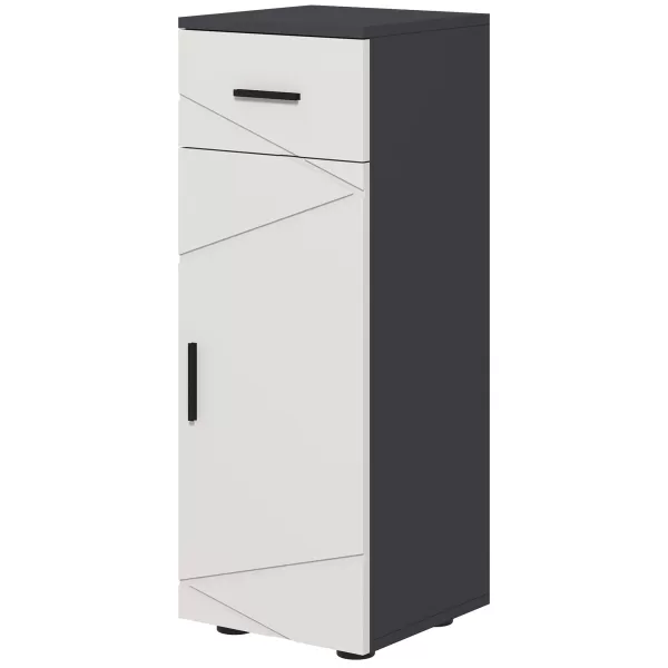 Image of kleankin Slim Bathroom Cabinet, Narrow Bathroom Storage Cabinet with Drawer, Door Cupboard, Adjustable Shelf and Soft Close Mechanism, Grey