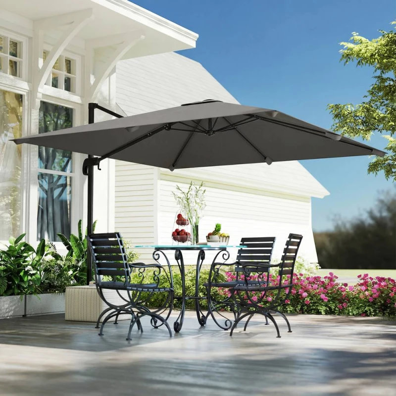 Image of OUTSUNNY 3 x 3m Cantilever Parasol, Square Patio Umbrella with Crank Handle in Dark Grey Dark Grey Unisex