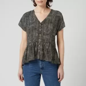 Image of Whistles Womens Smudge Spot Peplum Top - Black/White - UK 8