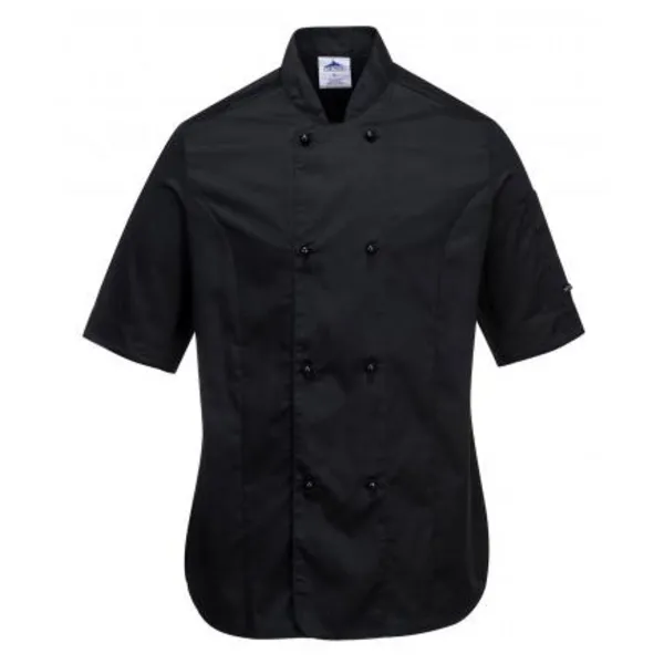 Image of Portwest Rachel Womens Chefs Short Sleeve Jacket C737BKRS Colour: Black