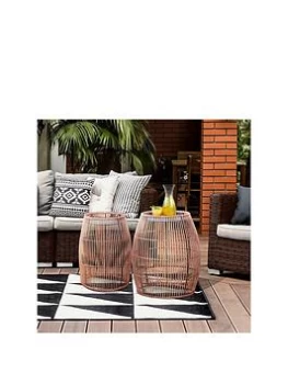 Image of Teamson Home Cylinder Rattan Side Table With Metal Tabletop - Large