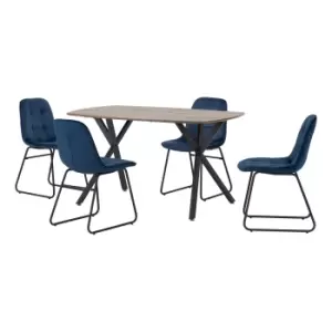 Image of Athens Rectangular Dining Table with 4 Lukas Chairs, Oak Effect Navy Blue