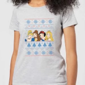 Image of Disney Princess Faces Womens Christmas T-Shirt - Grey - M