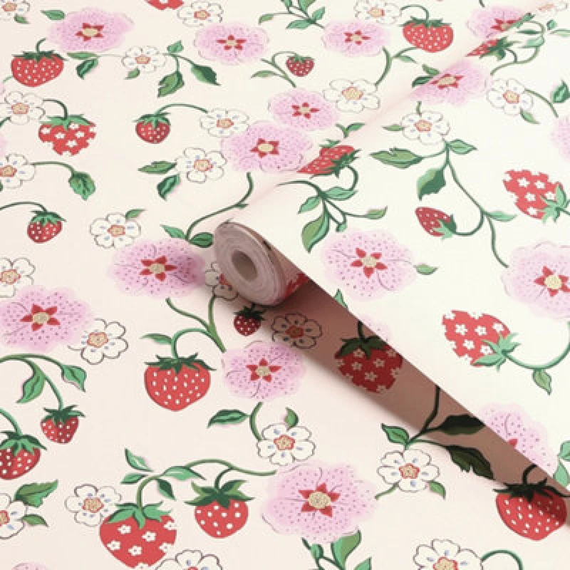 Image of Cath Kidston Strawberry Spring Floral Wallpaper Wallpaper One Size Cream 71751969000