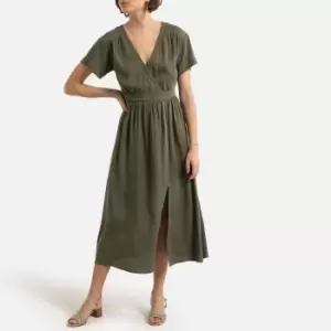 Image of V-Neck Midi Dress with Short Sleeves