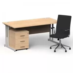 Image of Impulse 1600800 Silver Cant Desk Maple 3 Dr Mobile Ped & Ezra