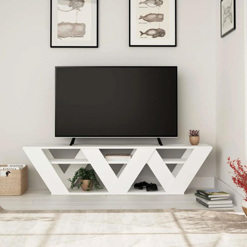 Image of DECORTIE Decortie - Ralla Modern tv Stand Multimedia Centre tv Unit White With Shelves 158cm - White M.TV.16955.2