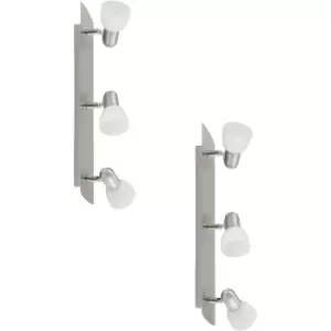 Image of 2 PACK Wall 3 Spot Light Colour Satin Nickel Shade White Satin Glass E14 3x40W