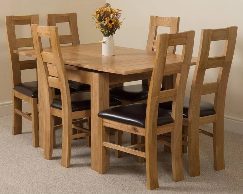 Image of Thats Furniture Richmond 90-150cm Square Oak Extending Dining Table & 6 Yale Chairs in Brown Brown Unisex