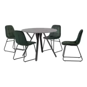 Image of Athens Round Dining Table with 4 Lukas Chairs Green