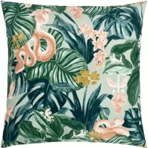 Image of Medinilla Tropical Jungle Print 100% UV & Water Resistant Outdoor Cushion Cover, Sage, 43 x 43cm - Furn