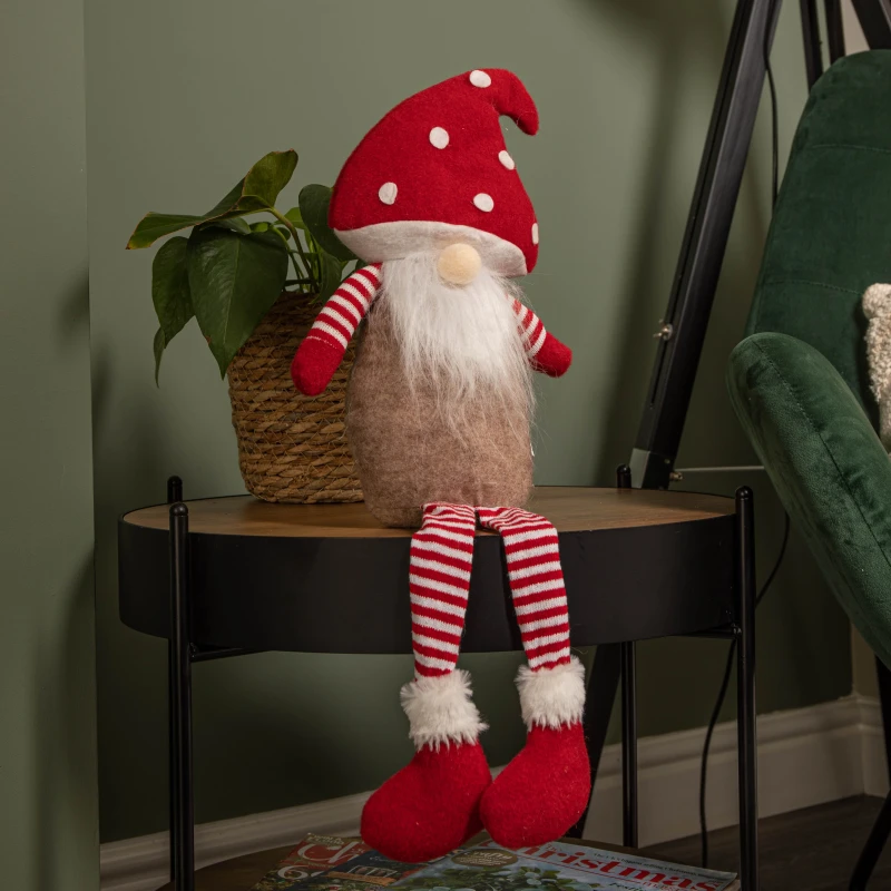 Image of 53cm Red and White Sitting Gonk with Mushroom Hat and Dangly Legs