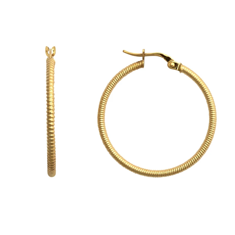 Image of Jewelco London 9ct Gold Ribbed Coiled Twist 1.5mm Hoop Earrings 28mm - JER786D Gold female