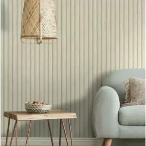 Image of Wood Slat Light Natural Faux Wooden Panel Effect Wallpaper - Holden Decor