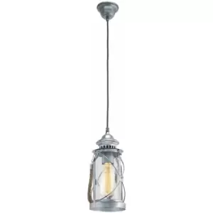 Image of Hanging Ceiling Pendant Light Antique Silver Lantern 1x 60W E27 Feature Lamp