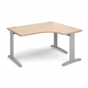 Image of TR10 Deluxe Right Hand Ergonomic Desk 1400mm - Silver Frame Beech Top