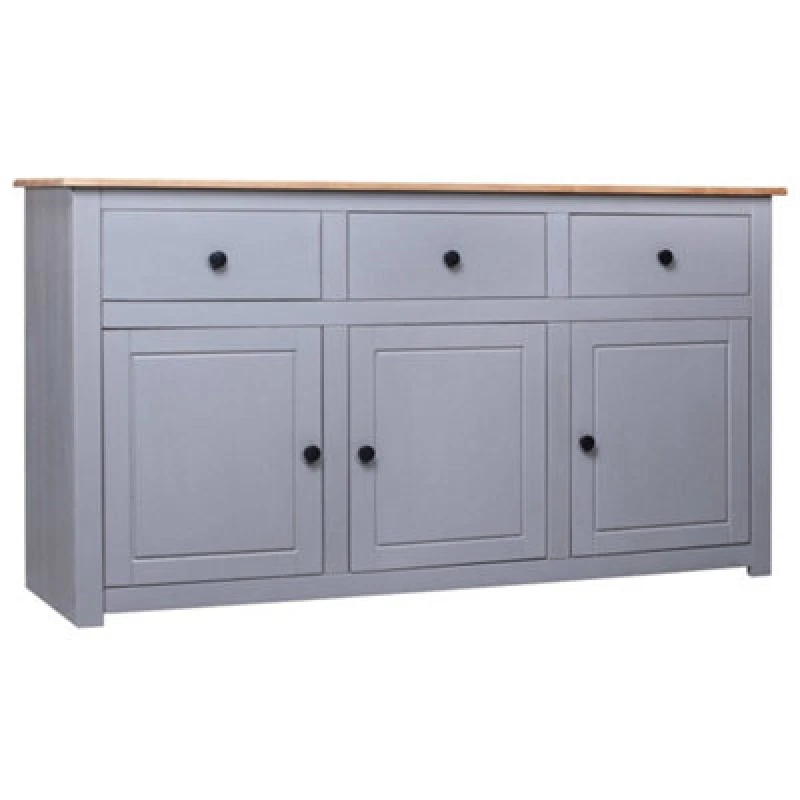 Image of vidaXL Solid Wood Pine Sideboard Grey 3 Drawers 3 Doors Storage Chest Cabinet