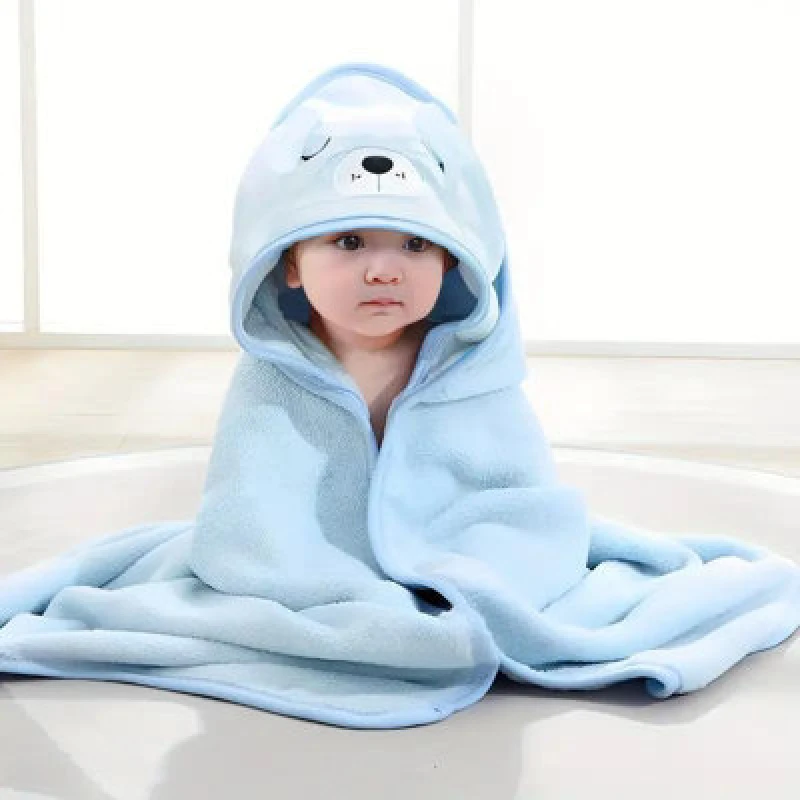 Image of Dyzi Blue Baby Hooded Towel Ultra Soft & Absorbent Animal Cartoon Bath Towel For Kids