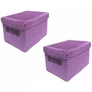 Image of Topfurnishing - Neon Bright Colours Kids Playroom Toy Box Cupboard Storage Basket + Handle & Lid [Purple,Set of 2 Large] - Purple