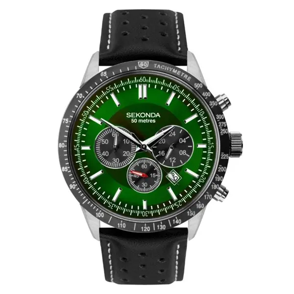 Image of Sekonda 1937 Chronograph Black Leather Strap Watch - W31239