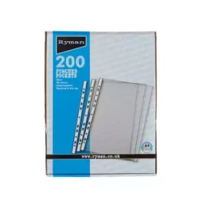 Image of Ryman Punched Pockets A4 50 Micron Box of 200, Clear