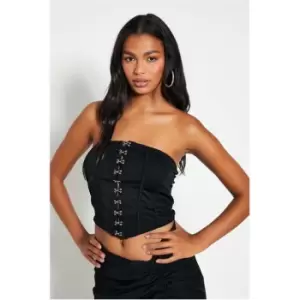 Image of I Saw It First Black Crepe Hook And Eye Bandeau Corset Top - Black