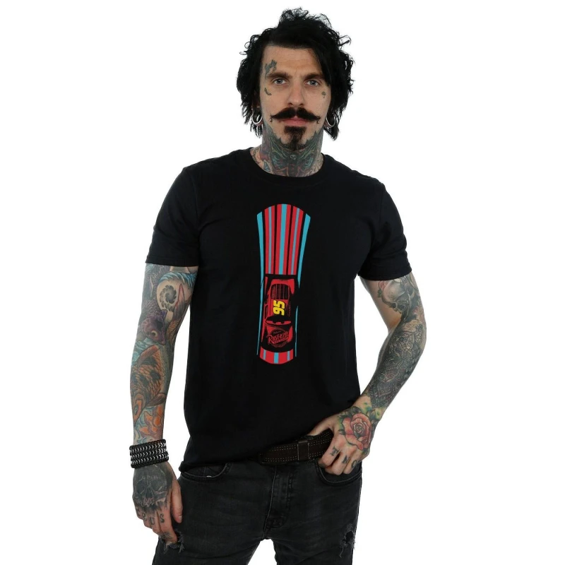 Image of Disney Men Cars Lightning McQueen Stripes T-Shirt in Black Size: Small Black S Male 5057245935203