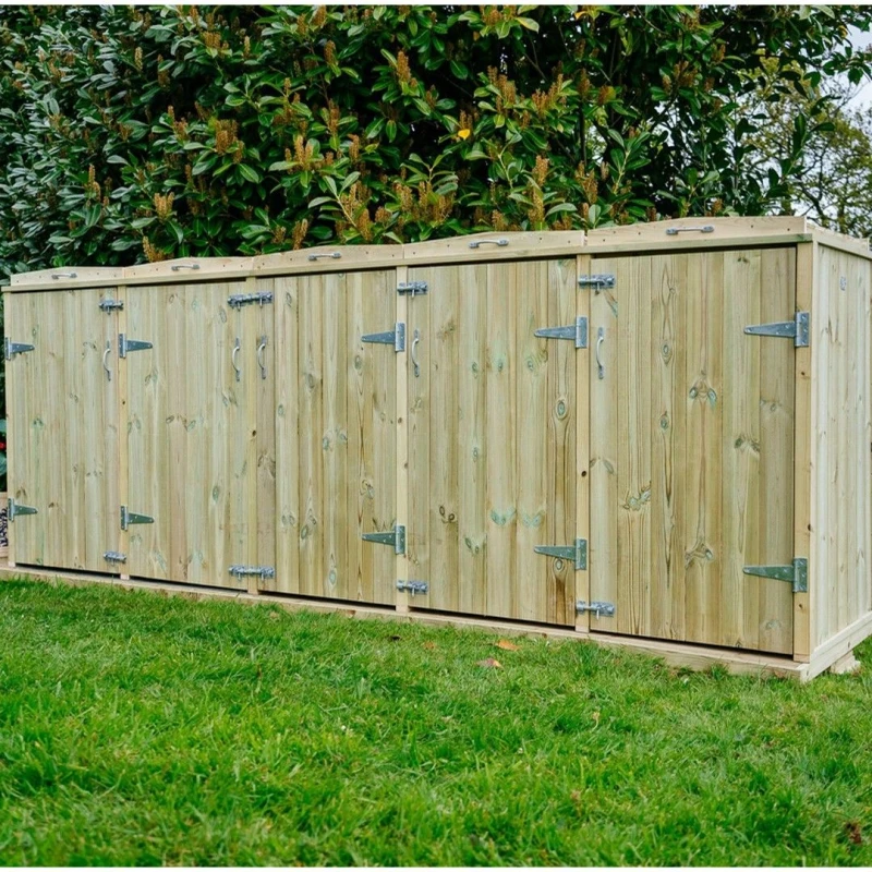 Image of Buttercup Farm Shireburn Quintet Wheelie Bin Store, Fits 3x 180L/240L & 2x 140L Bin in Brown Brown Unisex