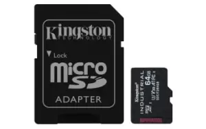 Image of Kingston Industrial microSD 64GB C10 A1 pSLC Card + SD Adapter