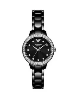 Image of Emporio Armani Black Dial Black Ceramic Bracelet Ladies Watch