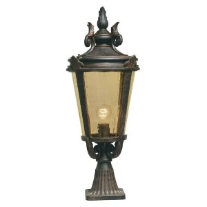 Image of 1 Light Large Outdoor Pedestal Lantern Weathered Bronze IP44, E27