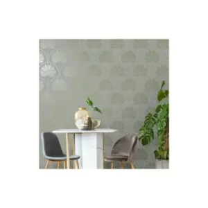 Image of Holden Decor - Holden Dusky Blue Metallic Gold Teal Tropical Palm Tree Leaves Feature Wallpaper