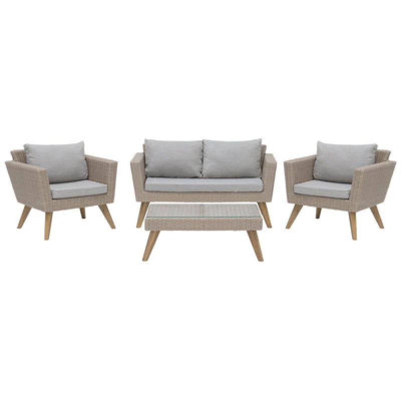 Image of Beliani Garden Lounge Set With Table 4 Seater Vittoria Pe Rattan Grey