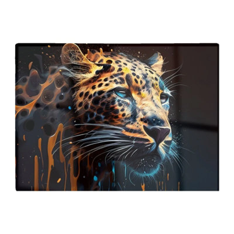 Image of Warren Reed Designer Leapoard Face Splashart Dark Background Glass Chopping Board