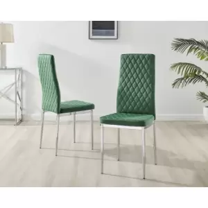 Image of Furniturebox UK - Set of 6 Furniturebox Green Velvet Milan Dining Chairs With Silver Legs