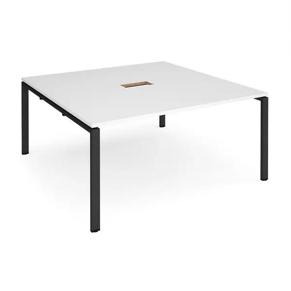 Image of Adapt Square Office Boardroom Table With Power Module Cut Out - White - Black Frame