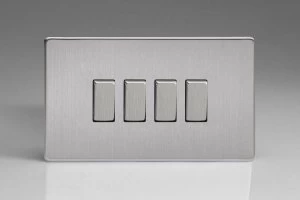 Image of Varilight Screwless 4 Gang 2 Way Switch With Metal Rocker (Double XDS9S) - Brushed Steel - XDS9S