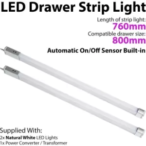 Image of 2x 800mm LED Drawer Strip Light AUTO ON/OFF PIR SENSOR Kitchen Cupboard Door