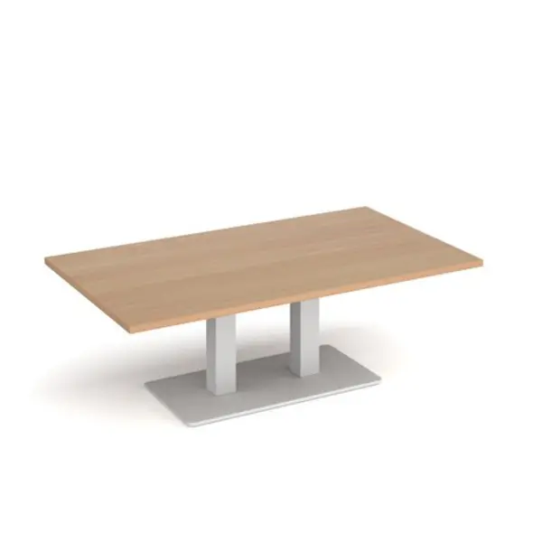 Image of Eros Eros rectangular coffee table with flat white rectangular base and twin uprights 1400mm x 800mm - beech ECR1400-WH-B