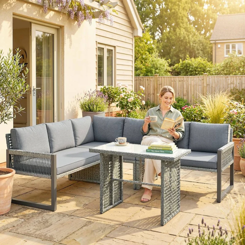 Image of OUTSUNNY 4 Piece Rattan Garden Furniture Set with 3 Loveseats, Table, Grey Grey Unisex