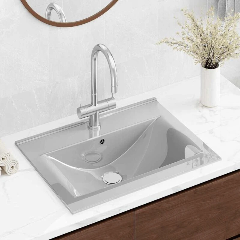 Image of vidaXL Wash Basin with Overflow 60x46x16cm Ceramic Silver 143502