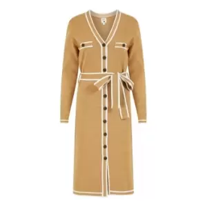Image of Yumi Camel Knitted Shirt Dress - Brown