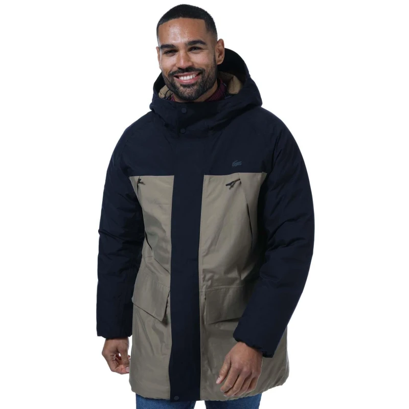 Image of Lacoste Long Hood Water-Repellent Quilted Parka - Blue Blue S