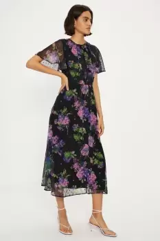Image of Floral Dobby Chiffon Angel Sleeve Dress