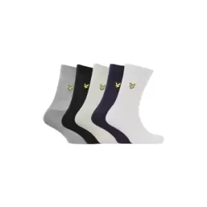 Image of Lyle & Scott Mens 5 Pack Plain Tubular Sock - Black/Bright White/Grey Marl/Peacoat/Light Grey Marl - One Size