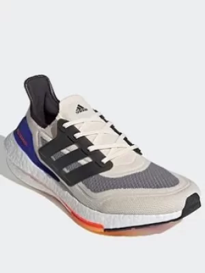 Image of adidas Ultraboost 21 Shoes, White/Grey/Orange, Size 8, Men